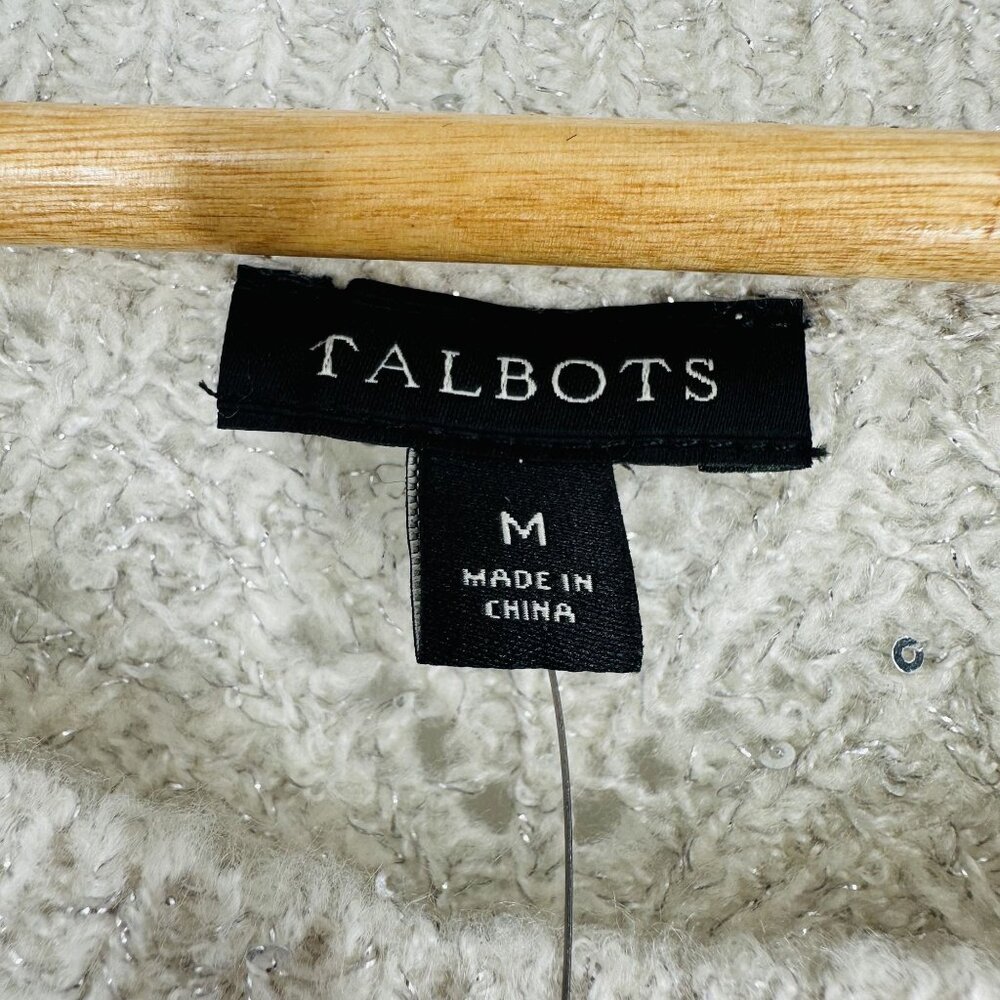 Talbots Gray Silver Metallic Sequin Embellished Long Sleeve Crew Neck Sweater M - Picture 5 of 8